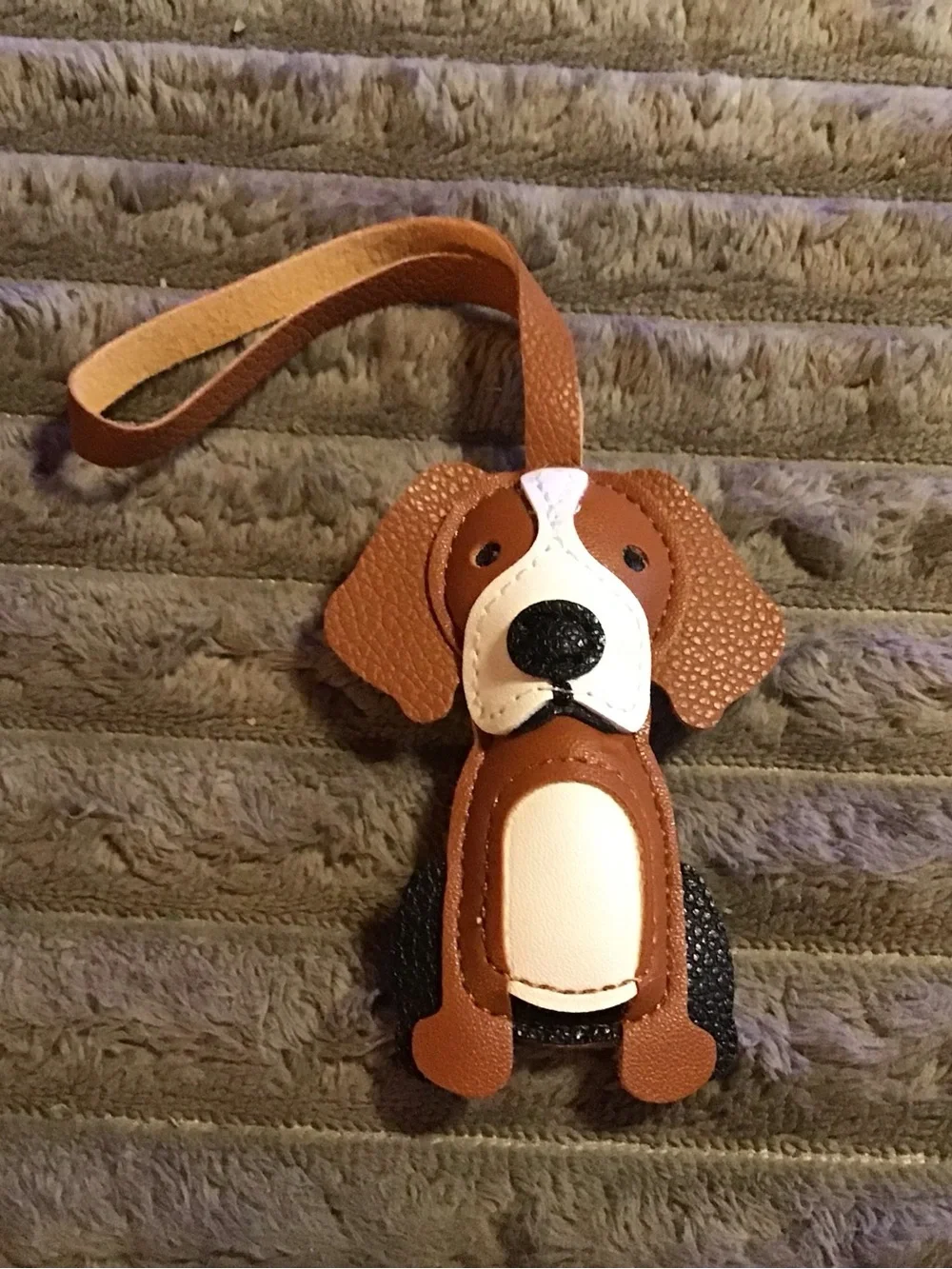 Brown and White Dog-Shaped Pet Bag Charm - Cute Leather Accessory